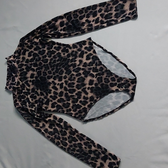 Lazofy Leopard print high neck bodysuit Women's long sleeve size M - Picture 2 of 9